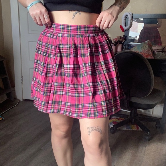 SHEIN Skirts Pink Plaid Skirt Poshmark